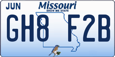 MO license plate GH8F2B