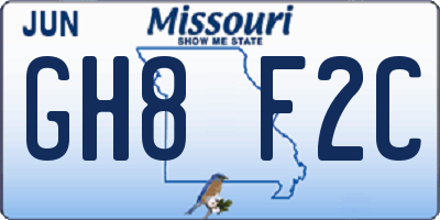 MO license plate GH8F2C
