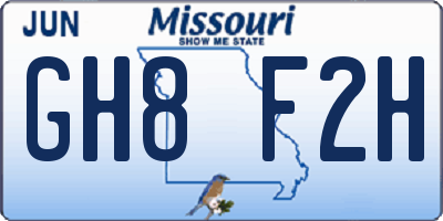 MO license plate GH8F2H