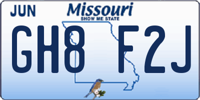 MO license plate GH8F2J