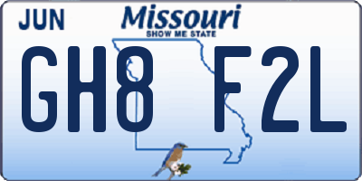 MO license plate GH8F2L