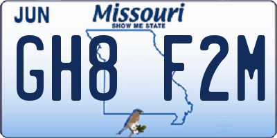 MO license plate GH8F2M