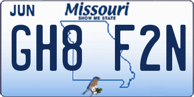 MO license plate GH8F2N