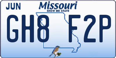 MO license plate GH8F2P