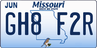 MO license plate GH8F2R