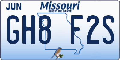 MO license plate GH8F2S