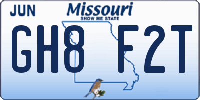 MO license plate GH8F2T