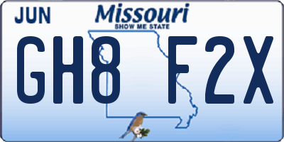 MO license plate GH8F2X
