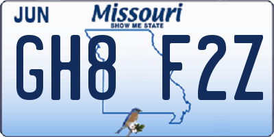 MO license plate GH8F2Z
