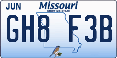 MO license plate GH8F3B