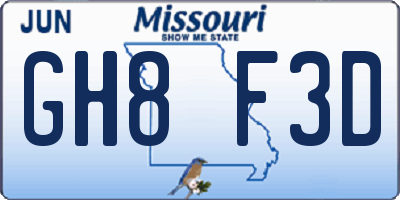 MO license plate GH8F3D
