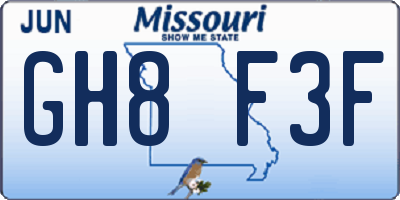 MO license plate GH8F3F