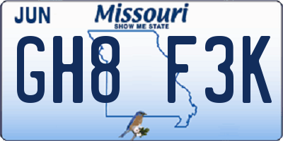 MO license plate GH8F3K
