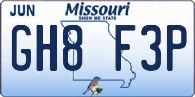 MO license plate GH8F3P