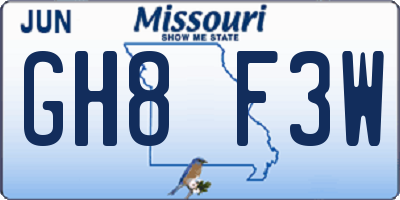 MO license plate GH8F3W