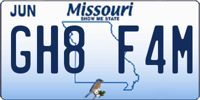 MO license plate GH8F4M