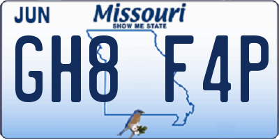 MO license plate GH8F4P