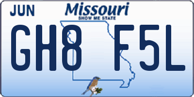 MO license plate GH8F5L