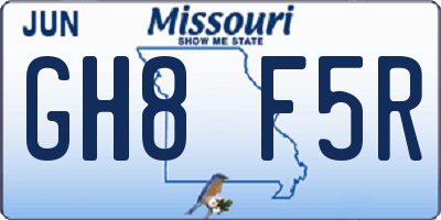 MO license plate GH8F5R