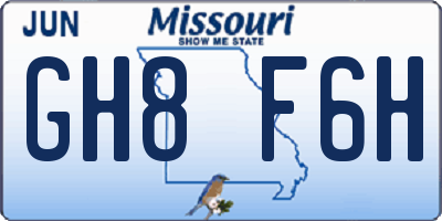 MO license plate GH8F6H