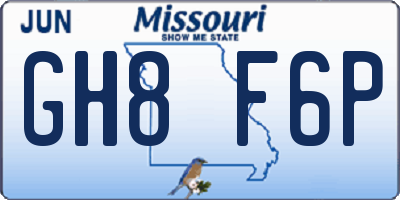 MO license plate GH8F6P