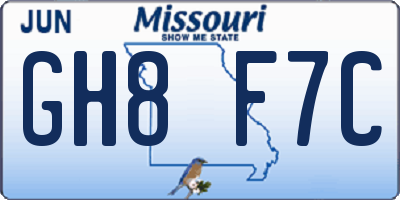 MO license plate GH8F7C