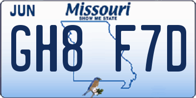 MO license plate GH8F7D
