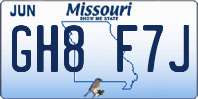 MO license plate GH8F7J