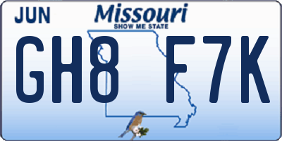 MO license plate GH8F7K