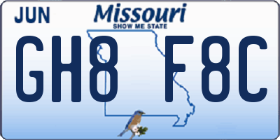 MO license plate GH8F8C