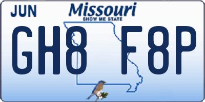 MO license plate GH8F8P