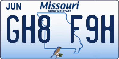 MO license plate GH8F9H