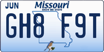 MO license plate GH8F9T