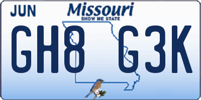 MO license plate GH8G3K