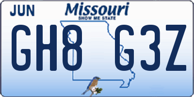 MO license plate GH8G3Z