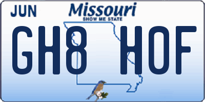 MO license plate GH8H0F