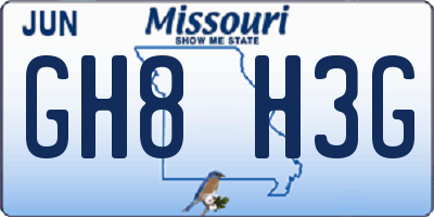 MO license plate GH8H3G