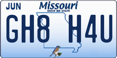 MO license plate GH8H4U
