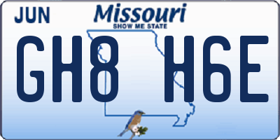 MO license plate GH8H6E