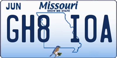 MO license plate GH8I0A