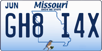 MO license plate GH8I4X