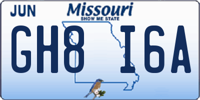 MO license plate GH8I6A
