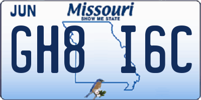 MO license plate GH8I6C