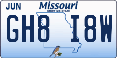 MO license plate GH8I8W