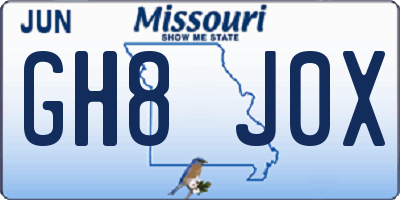MO license plate GH8J0X