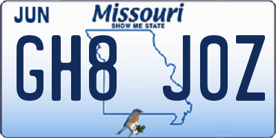 MO license plate GH8J0Z