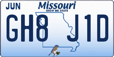 MO license plate GH8J1D