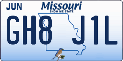 MO license plate GH8J1L