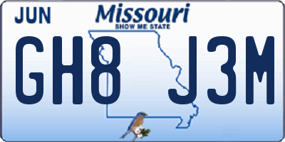 MO license plate GH8J3M