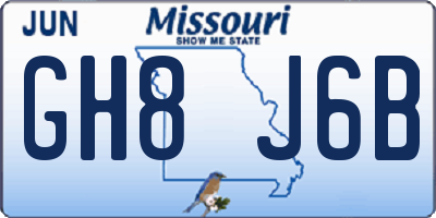 MO license plate GH8J6B